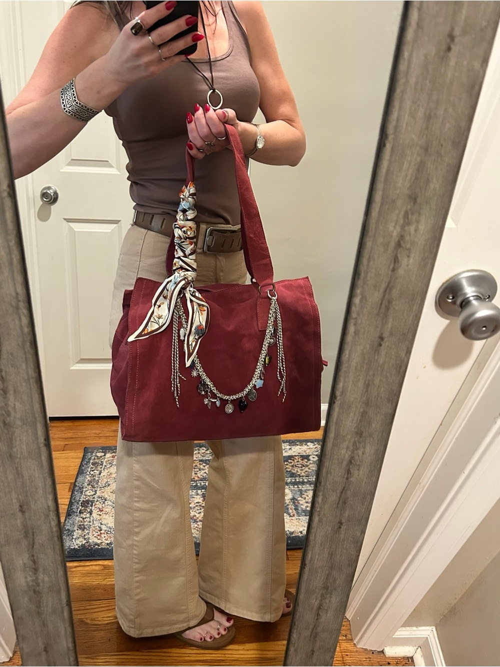 NWT Free People Salma Suede Tote Bag in Wine w/ Swag Bag Charm & Scarf - Picture 10 of 16